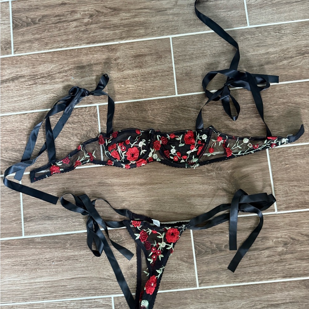 Floral Embroidered Lingerie Set
